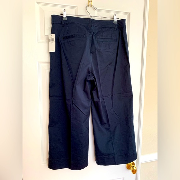 NWT Ralph Lauren Navy Cotton Wide-Leg Pants Front Zip Closure Size 12P - Picture 2 of 9